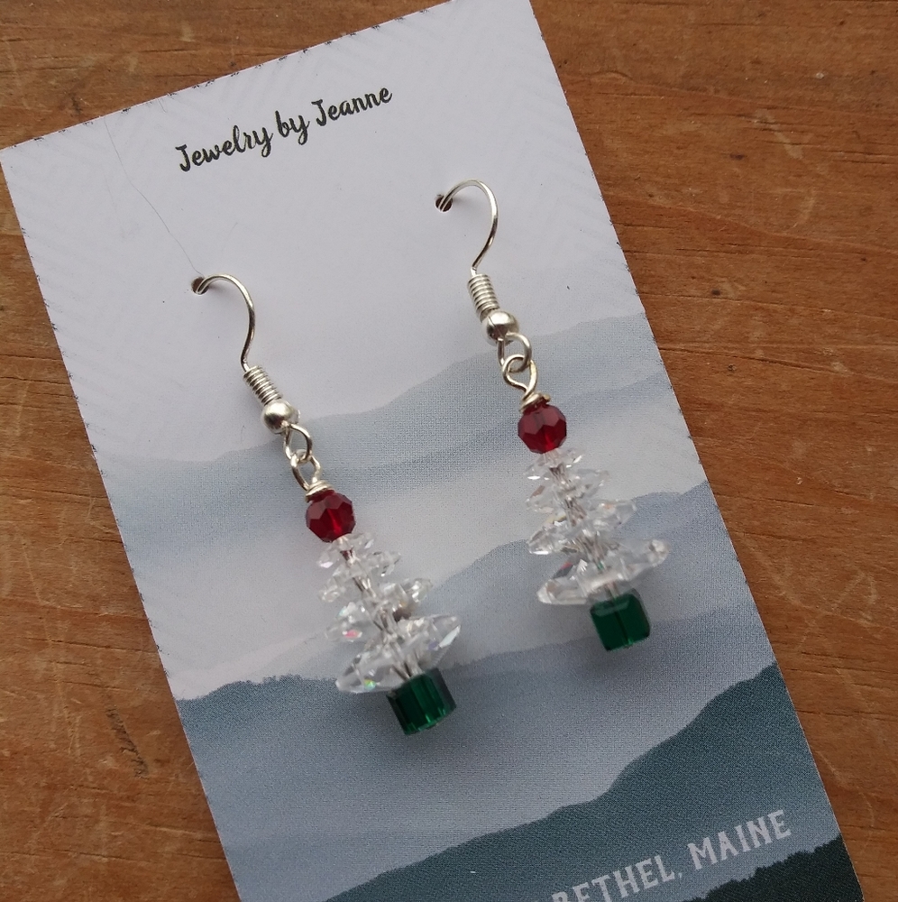 Handmade Crystal Christmas Tree Earrings